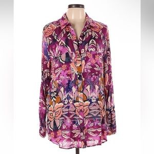 Anthropologie Tropical Long Sleeve Blouse L